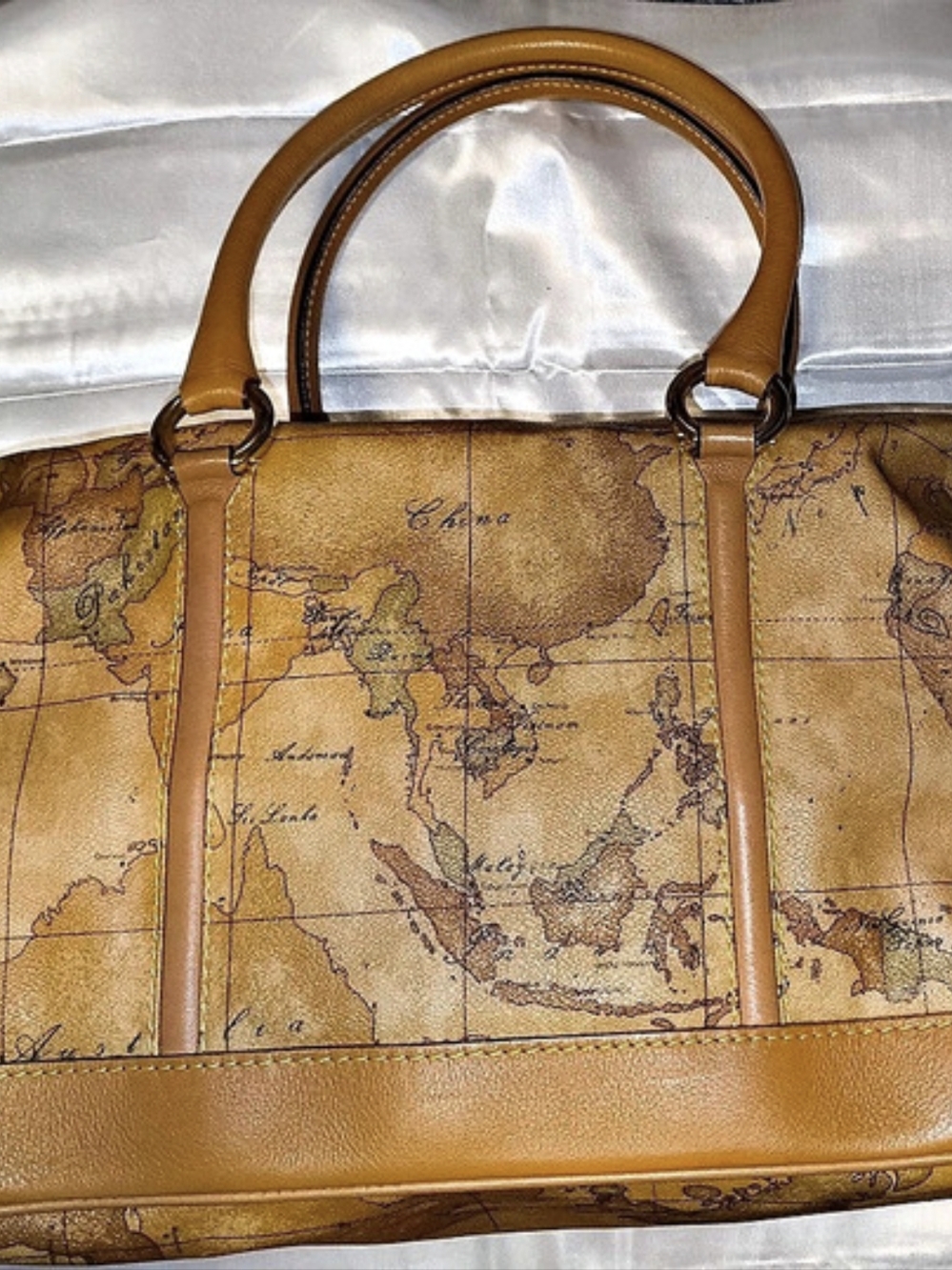 Alviero Martini 1a Classe Geo Classic Map Print Tote Handbag Brown